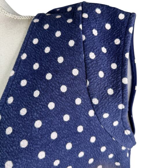 Maison Jules French Terry V-Neck Fit and Flare Dress Polka Dot Navy Blue White L - Picture 3 of 8